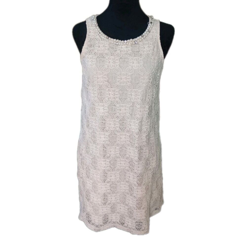 YA, Los Angeles Women's S Ivory Lace Sleeveless Mini Dress